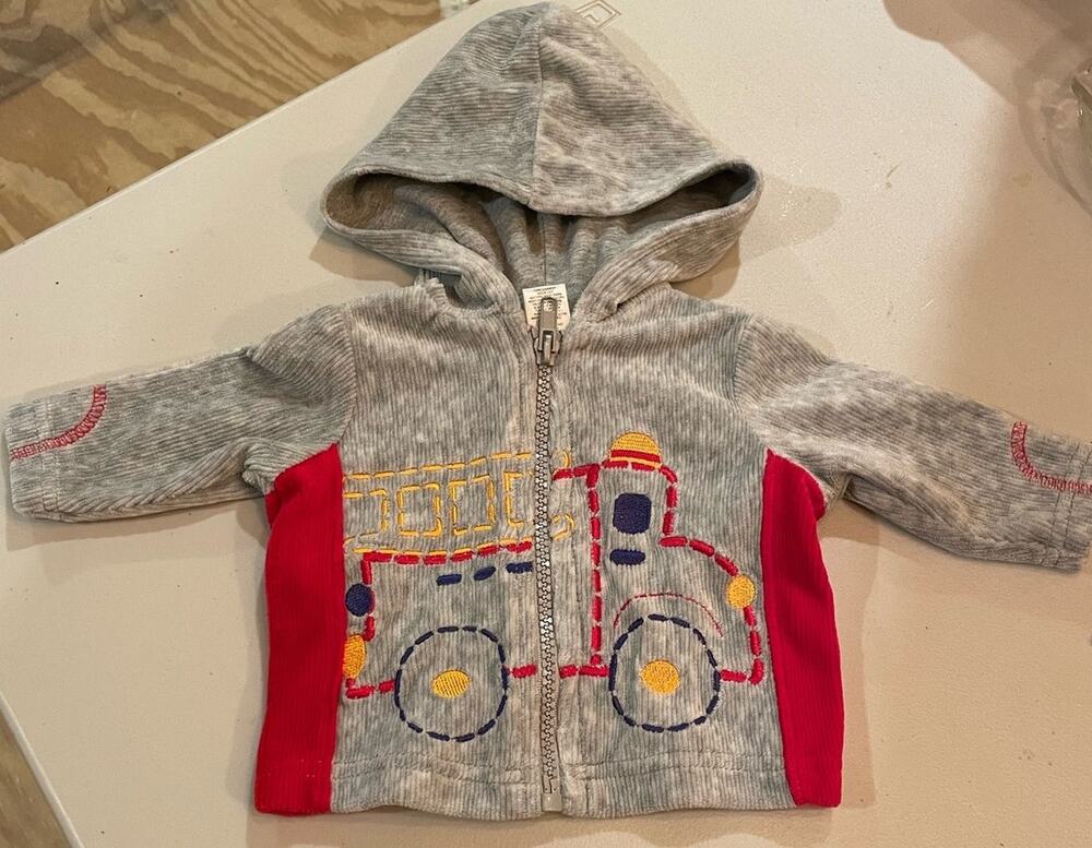 Little Me     Boy's Firetruck fireman zip hoodie 3months